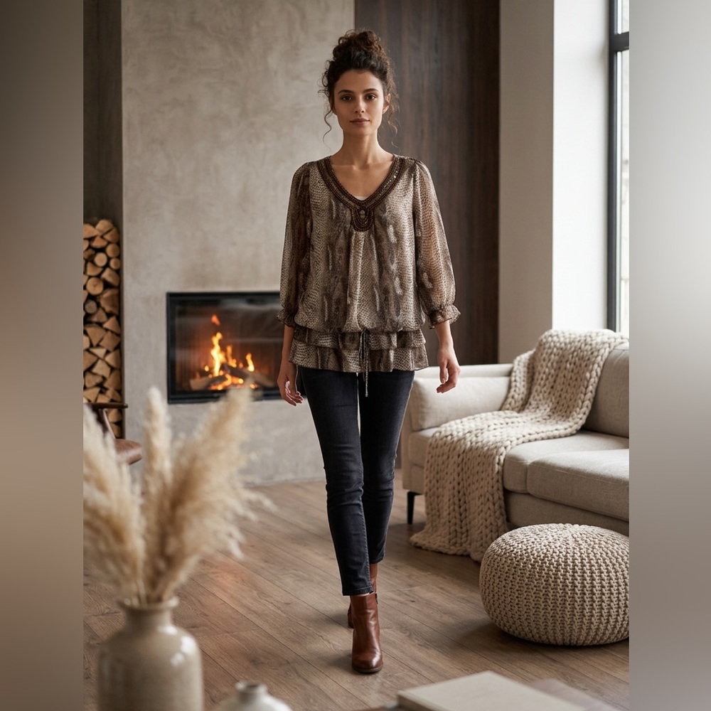 dressbarn Neutral Cream Blouse - M
